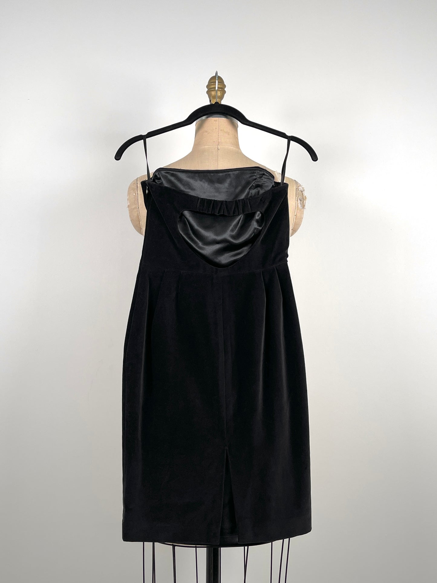 Robe bustier vintage en velours noir et ouverture au dos (XS)