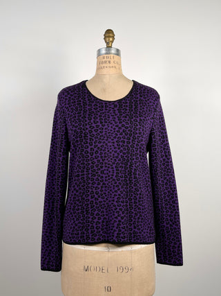 Purple and Black Leopard Print Knit Sweater (S)