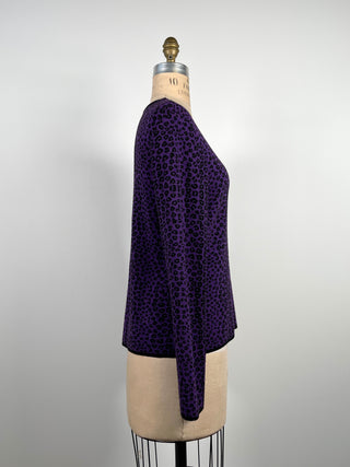 Purple and Black Leopard Print Knit Sweater (S)