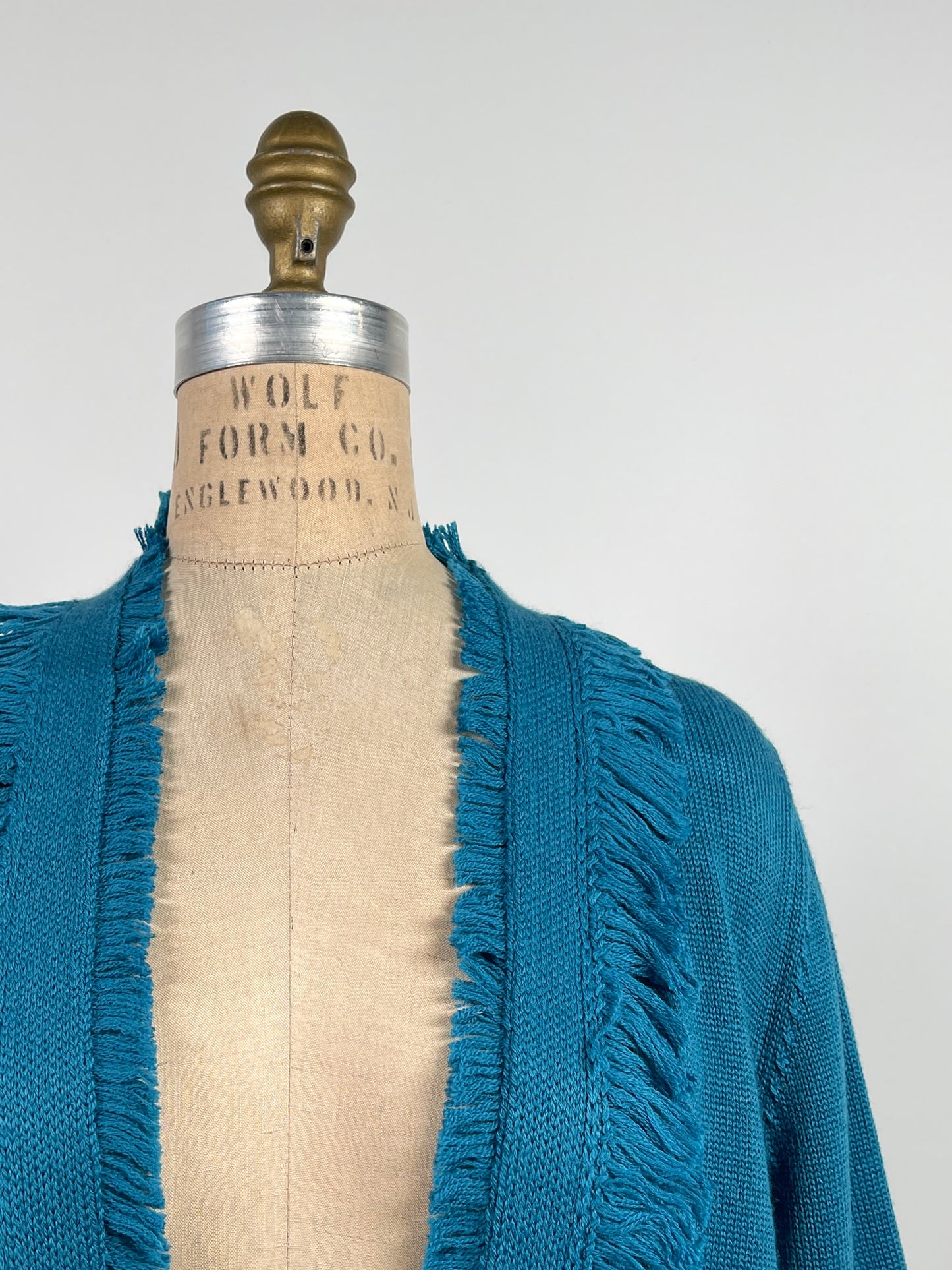 Veste turquoise en tricot de laine à jacquard (S/M)