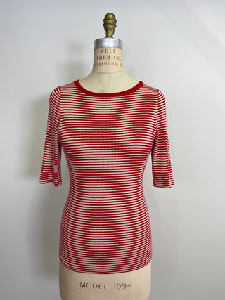 Red and tan striped silk and cotton sweater (XS+L)