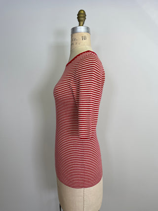 Red and tan striped silk and cotton sweater (XS+L)