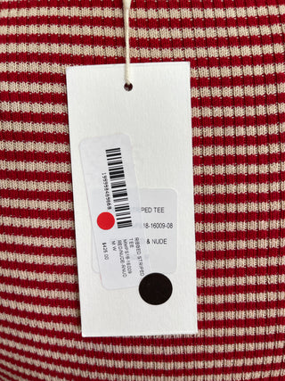 Red and tan striped silk and cotton sweater (XS+L)