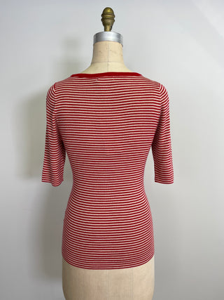 Red and tan striped silk and cotton sweater (XS+L)