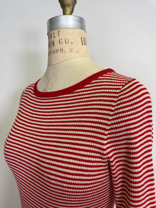 Red and tan striped silk and cotton sweater (XS+L)