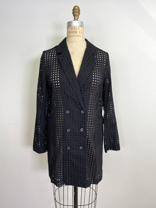 Blazer en broderie anglaise de coton noir (XS/S)