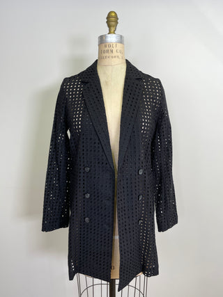 Blazer en broderie anglaise de coton noir (XS/S)