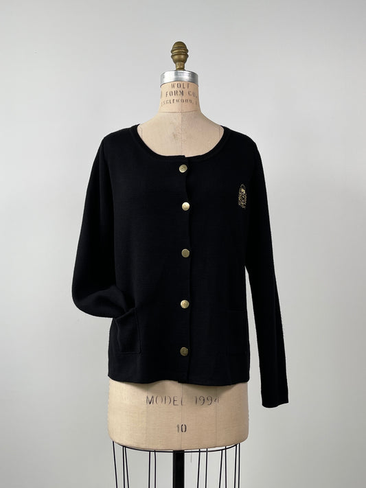 Cardigan noir en tricot à broderie ancre (M/L)