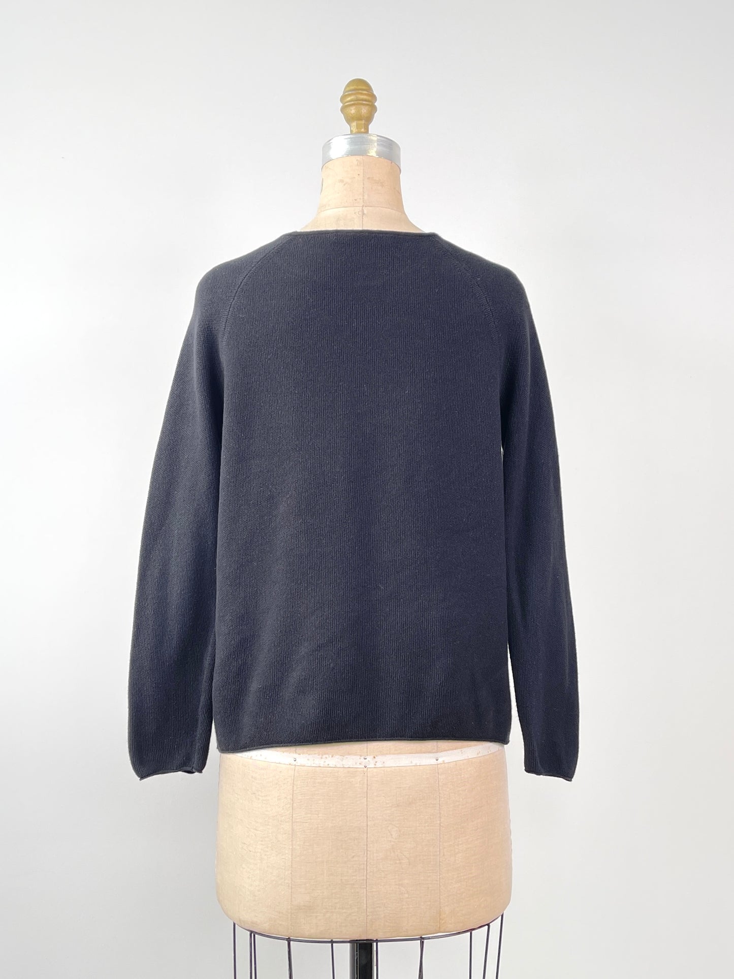 Chandail noir en tricot pur coton à strass (M)
