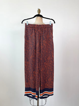 Coordinating flowing navy and burnt orange pants and blouse (XS/S)