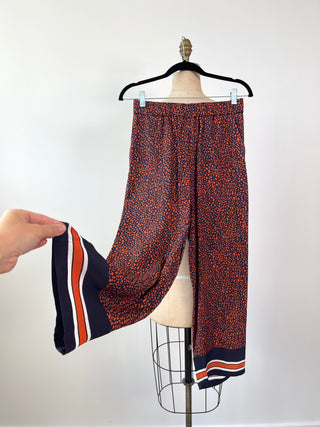 Coordinating flowing navy and burnt orange pants and blouse (XS/S)