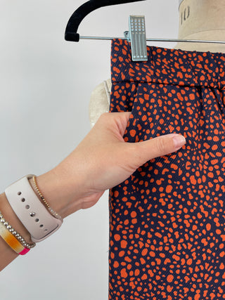 Pantalon et chemisier coordonnés fluides marine et orange brûlé (XS/S)