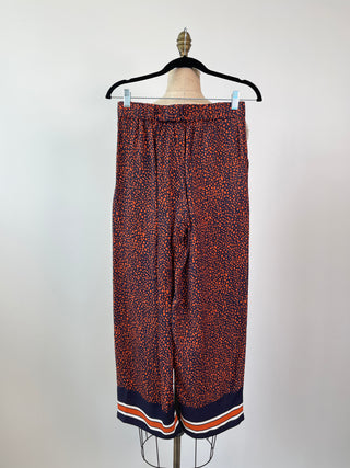 Coordinating flowing navy and burnt orange pants and blouse (XS/S)