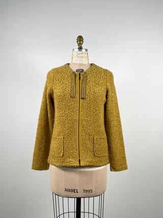 Veste de tricot bouclé jaune lavable (S)