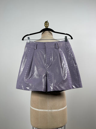 Lilac faux crocodile leather shorts (XS)