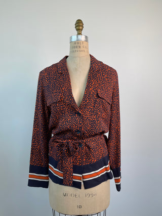 Coordinating flowing navy and burnt orange pants and blouse (XS/S)