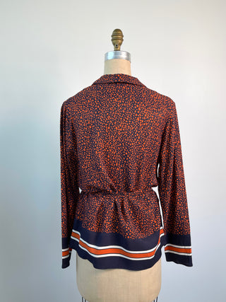 Coordinating flowing navy and burnt orange pants and blouse (XS/S)