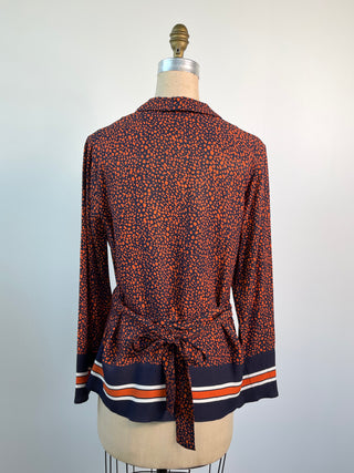 Coordinating flowing navy and burnt orange pants and blouse (XS/S)