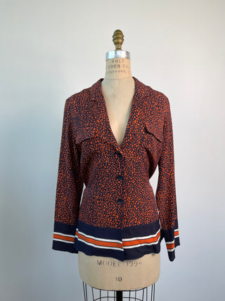 Coordinating flowing navy and burnt orange pants and blouse (XS/S)